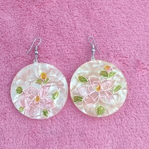 Floral Pink and Green Earrings
